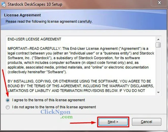 Đồng ý các điều khoản cấp phép khi cài đặt DeskScapes để cài hình nền động cho máy tính.