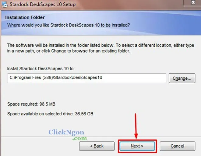 Chọn đường dẫn thư mục cài đặt mặc định của Stardock DeskScapes.