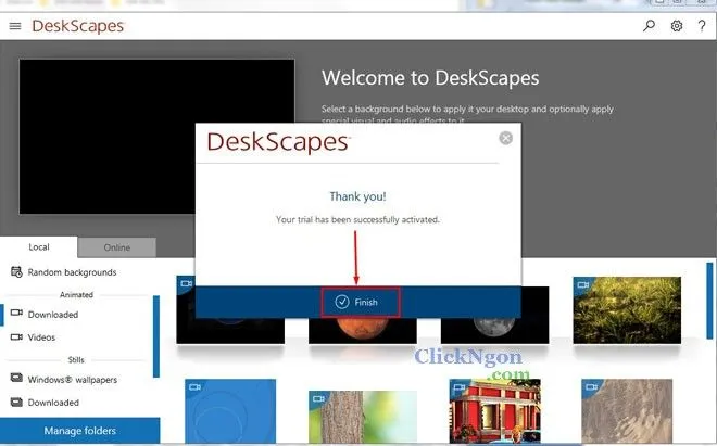 Thông báo hoàn tất quá trình cài đặt phần mềm DeskScapes.