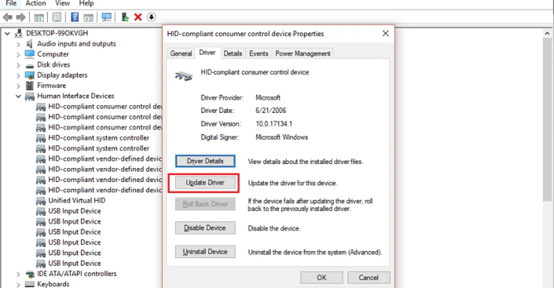Chọn Human Interface Devices để tìm và sửa lỗi driver chuột chậm trong hệ điều hành Windows.