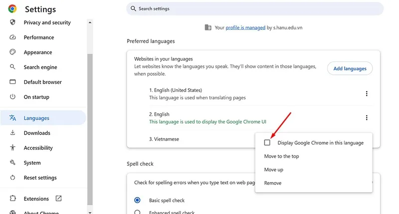 Kích hoạt tùy chọn Display Google Chrome in this language để hoàn tất cài đặt tiếng Việt