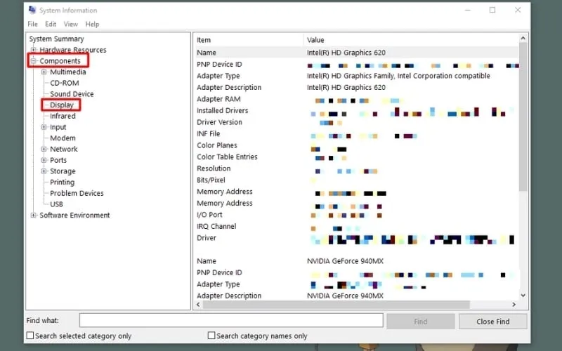 Kiểm tra chi tiết model và driver của card đồ họa trong System Information (msinfo32)