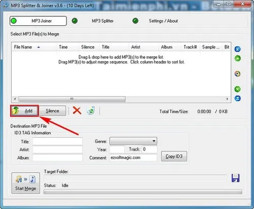 Thêm các tệp âm thanh cần kết hợp vào MP3 Joiner