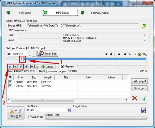 Thiết lập điểm bắt đầu cắt đoạn nhạc MP3 trên phần mềm