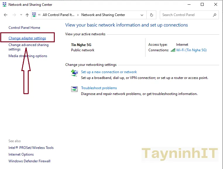 Truy cập cửa sổ Change adapter settings để cấu hình lại địa chỉ IP