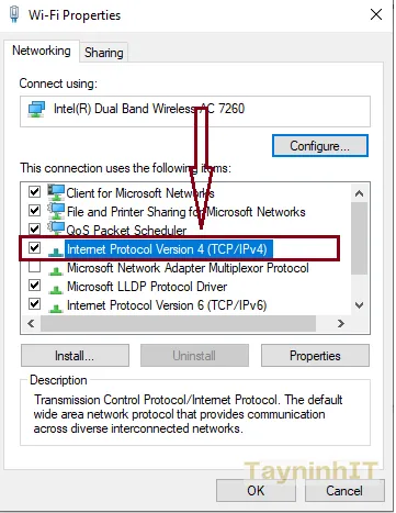 Chọn Internet Protocol Version 4 (TCP/IPv4) để cố định IP máy tính