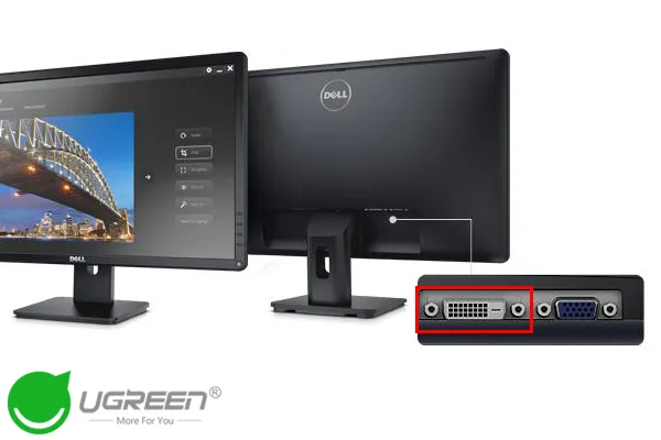 Cổng DVI (Digital Visual Interface) trên màn hình, sử dụng cáp HDMI to DVI để chuyển tín hiệu