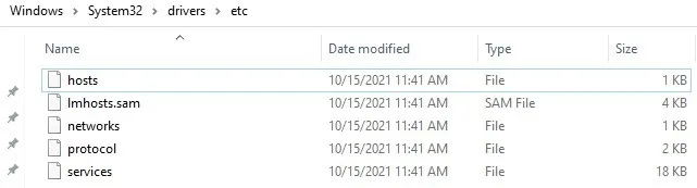 Ảnh minh họa thư mục etc chứa file hosts