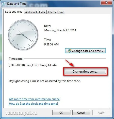 Chọn Date and Time trong Control Panel