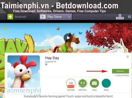 Hình ảnh màn hình cài đặt game và nút Install