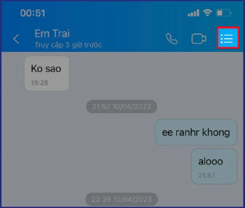 Chọn 3 chấm ngang để mở tính năng tin nhắn tự xóa