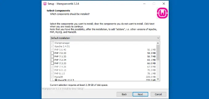 Chọn các thành phần cài đặt