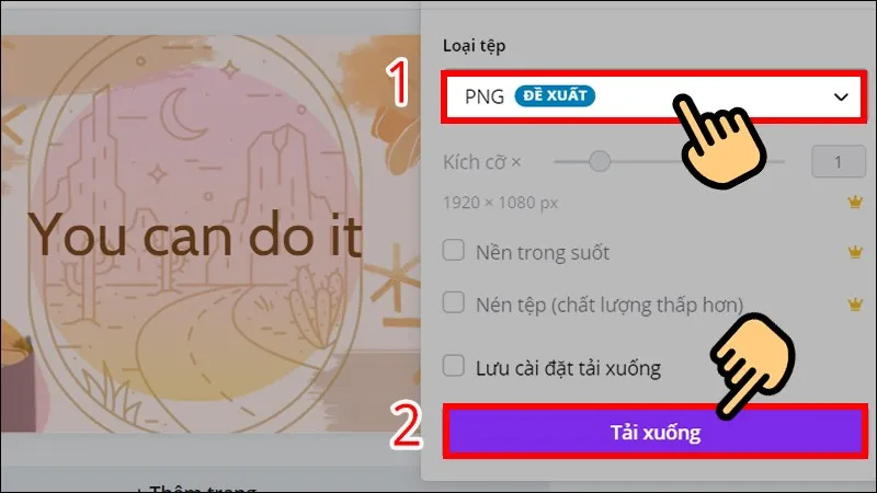 Chọn định dạng file hình nền máy tính là PNG hoặc JPEG