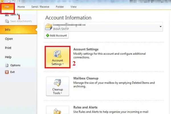 Chọn File + Account Settings