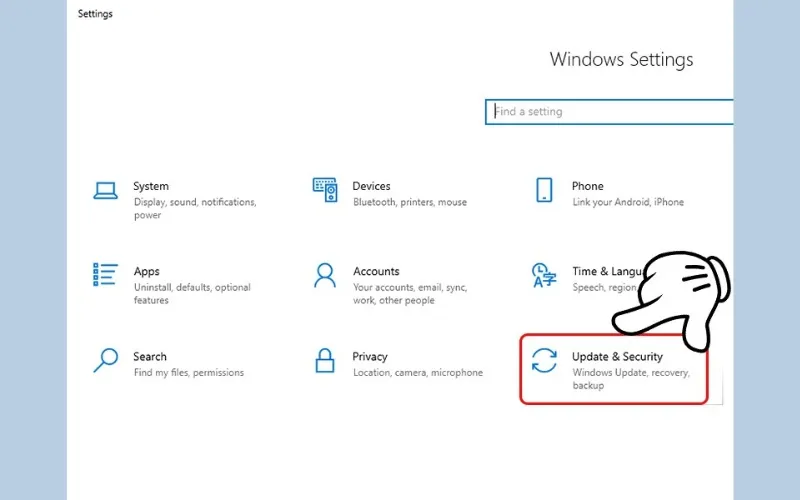 Cài đặt Update &amp; Security trong Windows 10/11