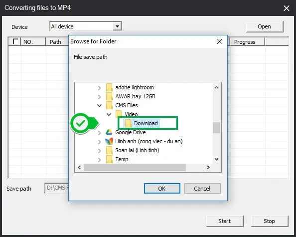 Hộp thoại chọn thư mục chứa file AV cần chuyển đổi định dạng
