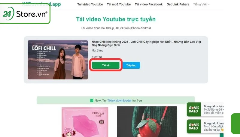 Tùy chọn chất lượng và nhấn nút tải về file âm thanh MP3 từ công cụ trực tuyến