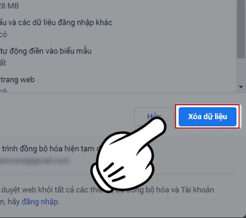 Xác nhận cuối cùng để xóa dữ liệu duyệt web trên máy tính