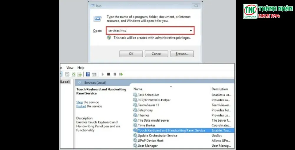 Mở cửa sổ Run để quản lý dịch vụ chuột máy tính HP