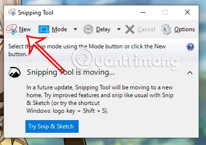 Nhấn nút New để bắt đầu chụp ảnh màn hình tùy chỉnh trên máy tính Dell