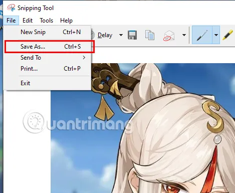 Quy trình lưu ảnh File Save as trong công cụ chụp màn hình Snipping Tool trên Dell