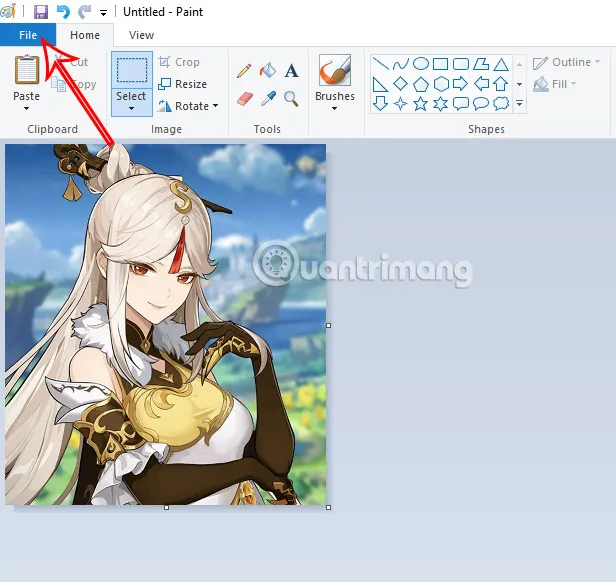 Lưu ảnh chụp màn hình máy tính Dell đã dán vào Paint bằng lệnh File Save