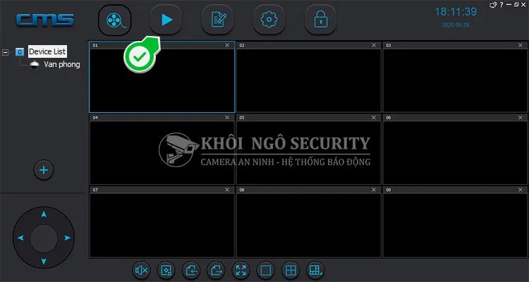 Vị trí nút Playback (Xem lại) trên phần mềm CMS Yoosee Client