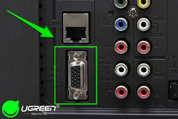 Cổng VGA (D-Sub) màu xanh dương trên Tivi hoặc màn hình cũ, yêu cầu bộ chuyển đổi HDMI to VGA