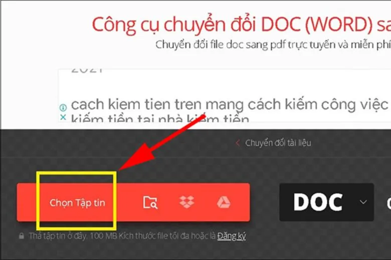 Giao diện công cụ Convertio để chuyển Word sang PDF