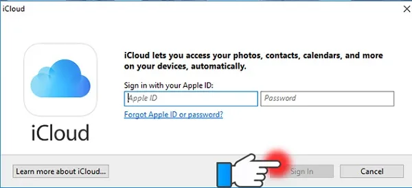 Đăng nhập bằng Apple ID vào iCloud Control Panel