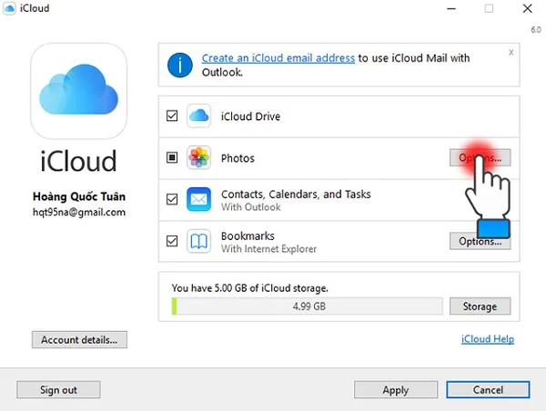 Thiết lập iCloud Photos trong iCloud Control Panel