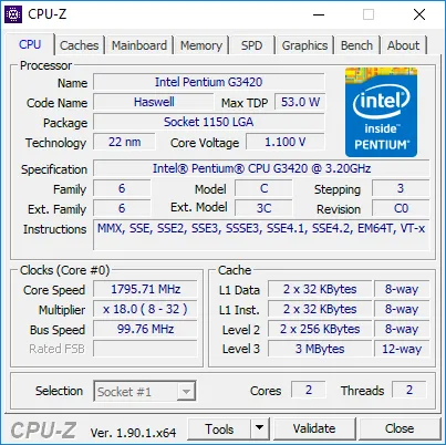 Giao diện phần mềm CPU-Z hiển thị thông số vi xử lý