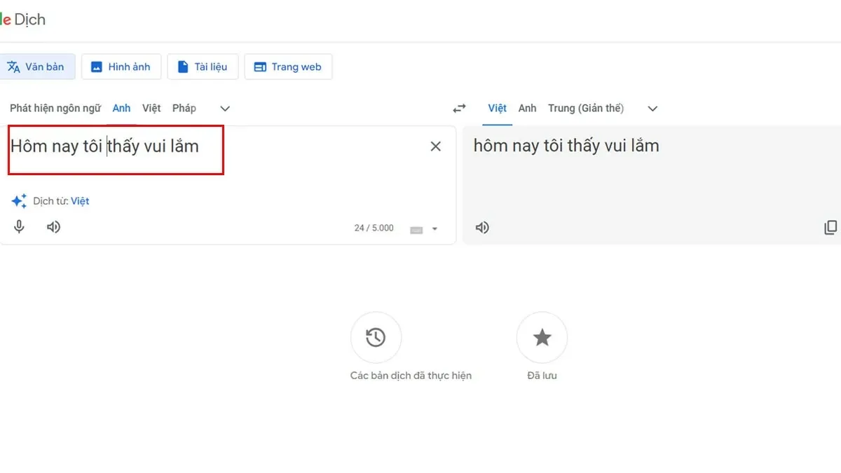 Nhập văn bản vào ô của Google Translate để lấy giọng đọc