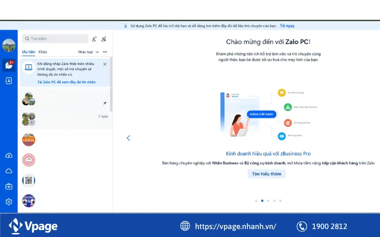 Tài khoản Zalo đang hoạt động song song trên trình duyệt web