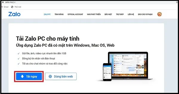 Tải ứng dụng Zalo PC về máy tính để thực hiện cách tạo nick Zalo thứ hai.