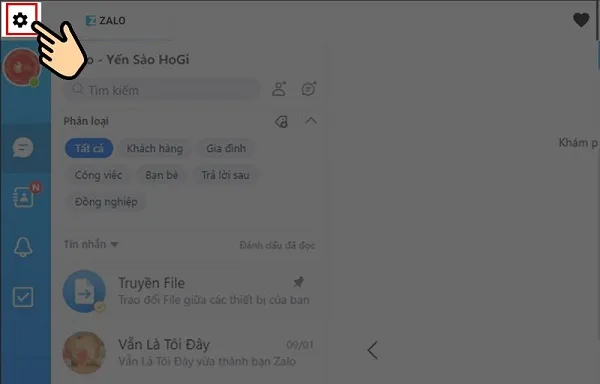 Bấm vào biểu tượng cài đặt (bánh xe) để thêm nick Zalo thứ hai trên All-in-One Messenger.