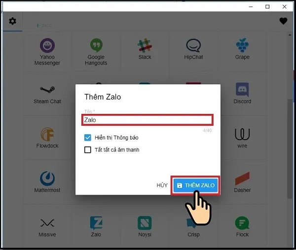 Điền tên nick Zalo thứ 2 và nhấn Thêm Zalo.