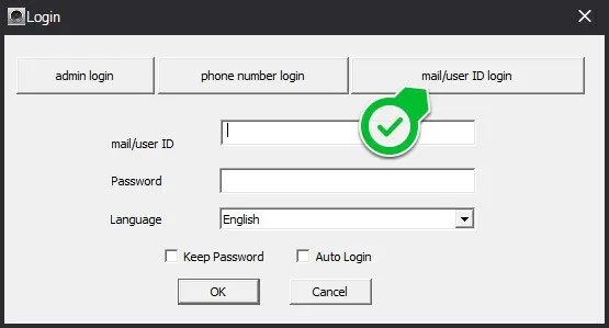 Các tùy chọn đăng nhập tài khoản Yoosee trên phần mềm CMS Client PC