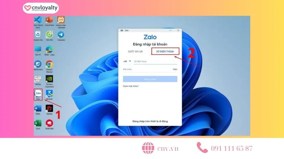 Chọn tùy chọn đăng nhập Zalo bằng số điện thoại