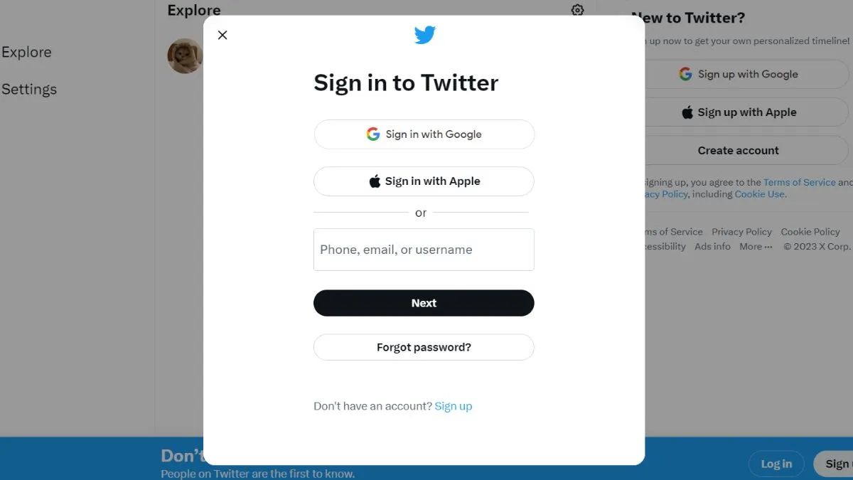 Bước 2: Cách đăng nhập Twitter bằng số điện thoại, Gmail