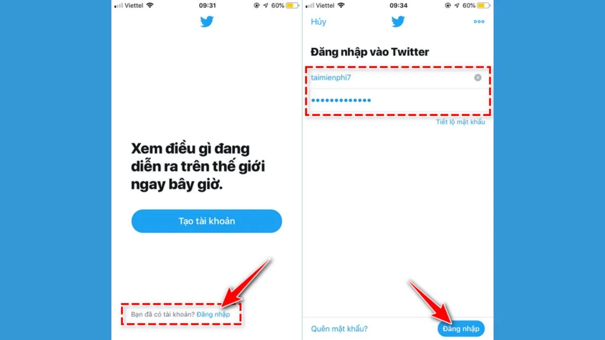 Bước 1: Cách đăng nhập Twitter bằng số điện thoại, Gmail