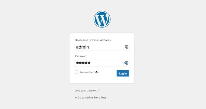 Đăng nhập vào trang web WordPress cục bộ