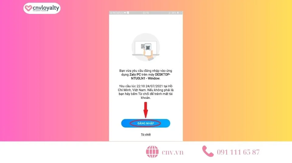 Đăng nhập Zalo PC thành công bằng mã QR