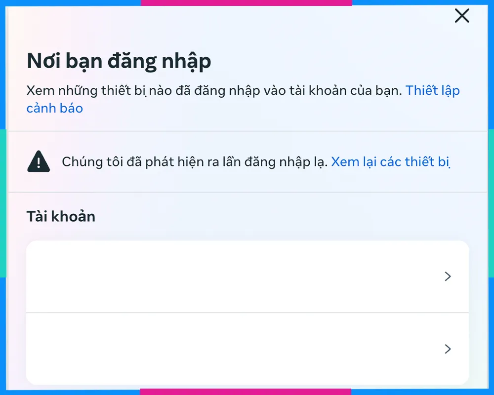 giao diện chọn tài khoản để xem nơi bạn đã đăng nhập Facebook