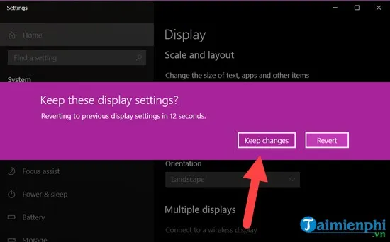 Xác nhận thiết lập Keep changes khi điều chỉnh độ phân giải màn hình máy tính Win 10