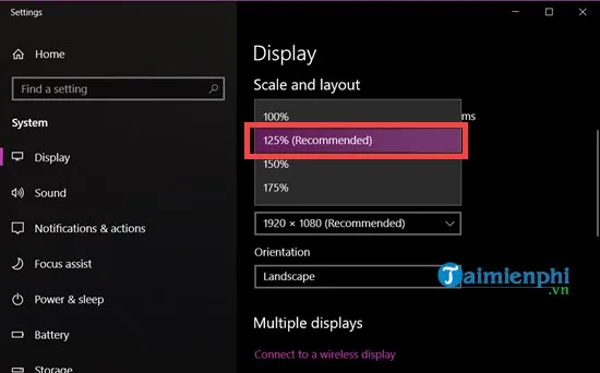 Điều chỉnh kích thước văn bản và ứng dụng (Scale and layout) trong cài đặt hiển thị Windows 10