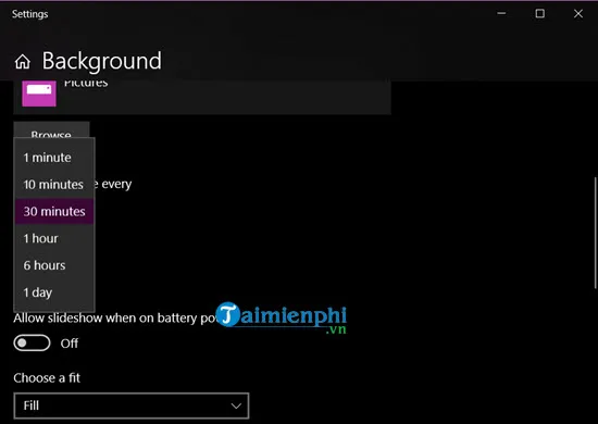 Thao tác thiết lập thời gian tự động thay đổi ảnh nền trong chế độ Slideshow của Windows 10