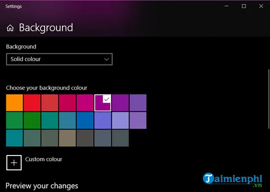Chế độ Solid Color trong Windows 10 cho phép chọn màu đơn làm ảnh nền desktop