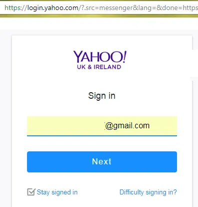 Giao diện đăng nhập tài khoản Yahoo để thực hiện cách tải yahoo về máy tính