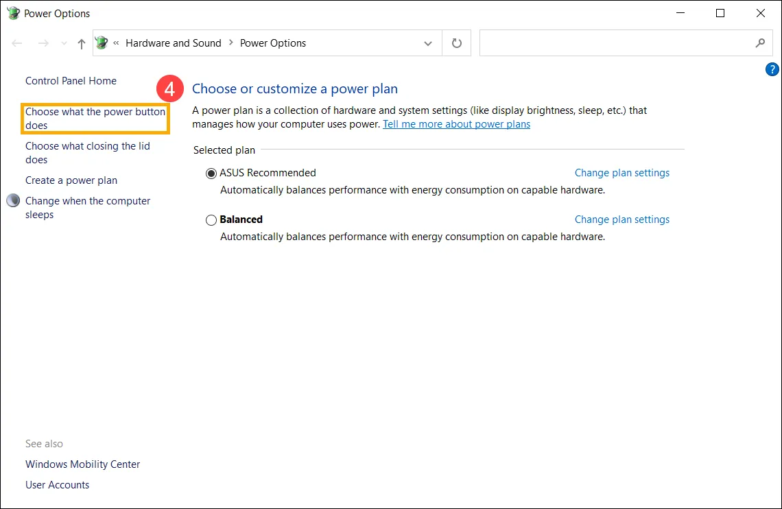 Chọn tùy chọn Choose what the power buttons do để điều chỉnh cài đặt nút nguồn